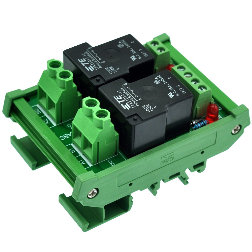 CZH-Labs DIN Rail Mount 12V Passive 2 SPST-NO 30Amp Power Relay Module.