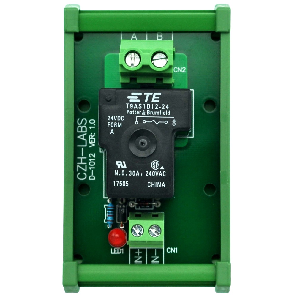 CZH-Labs DIN Rail Mount 24V Passive SPST-NO 30Amp Power Relay Module.