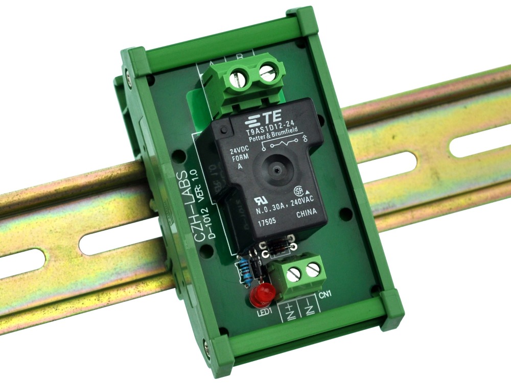 CZH-Labs DIN Rail Mount 24V Passive SPST-NO 30Amp Power Relay Module.