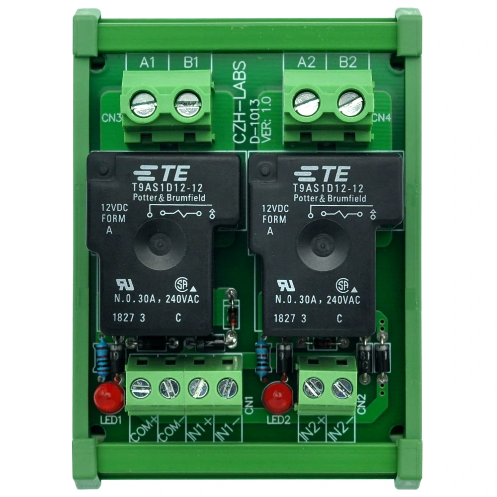 CZH-Labs DIN Rail Mount 12V Passive 2 SPST-NO 30Amp Power Relay Module ...