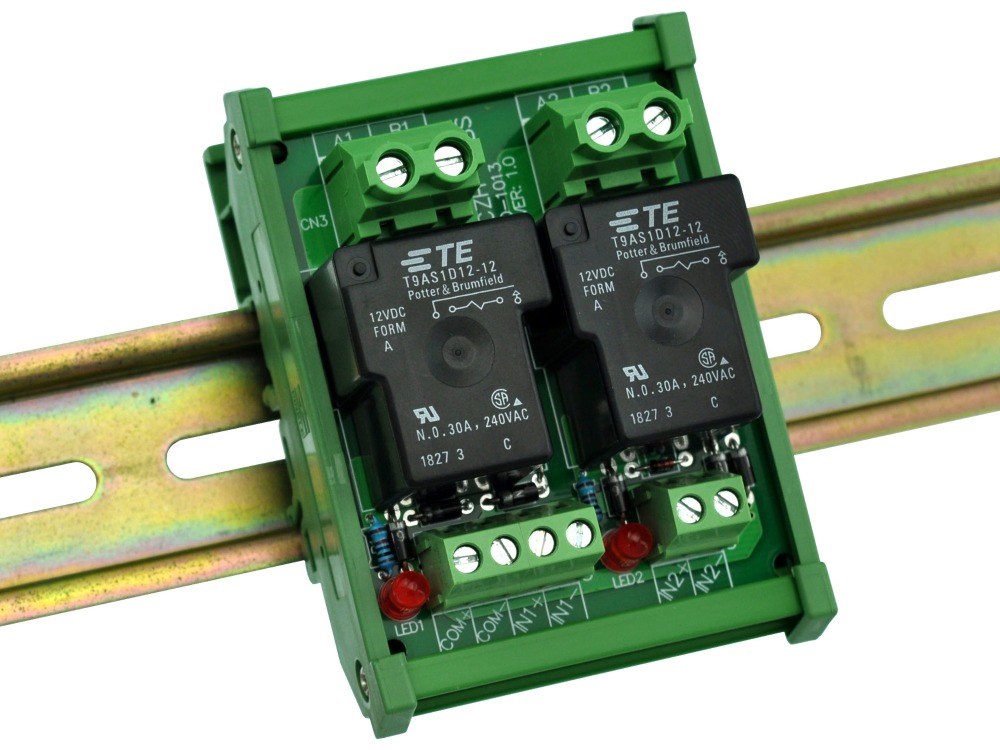 CZH-Labs DIN Rail Mount 12V Passive 2 SPST-NO 30Amp Power Relay Module.