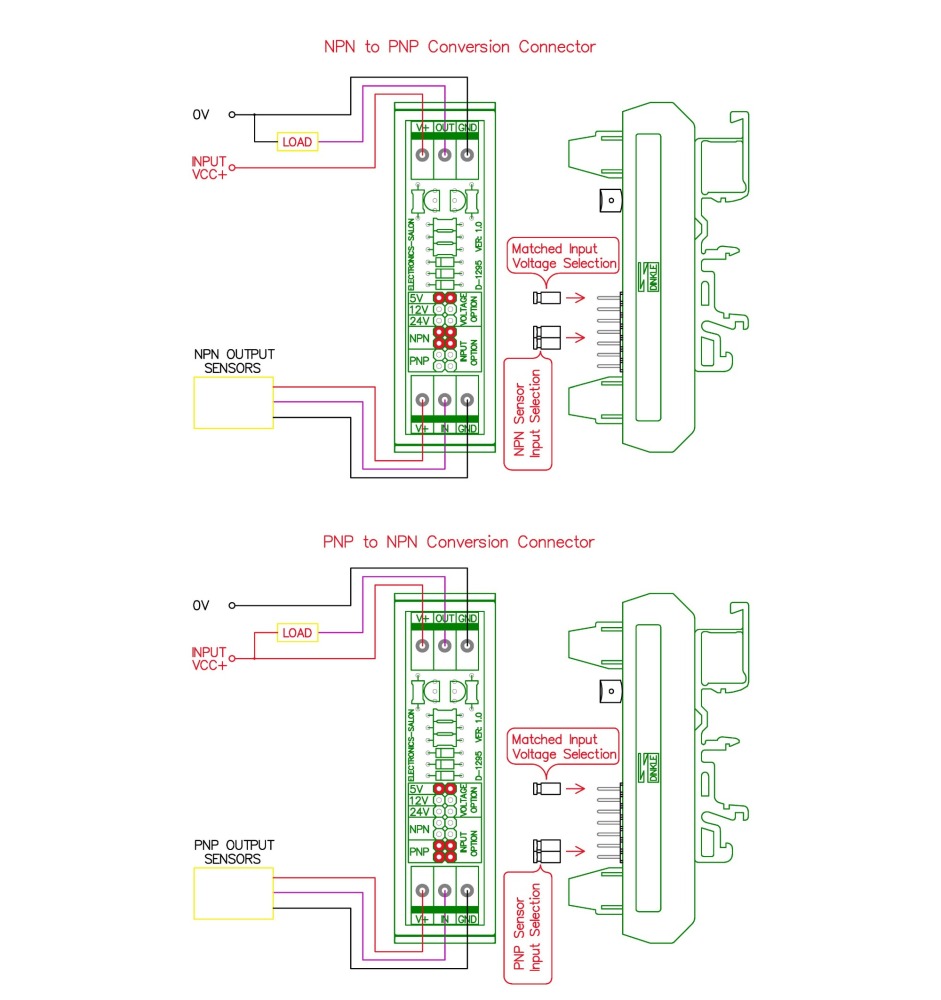 Slim DIN Rail Mount NPN to PNP / PNP to NPN Sensor Logic Signal Converter Module