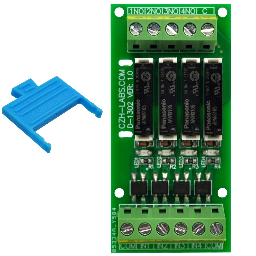 CZH-LABS Passive DC5V 4 SPST-NO 5Amp APAN3105 Slim Power Relay Module.