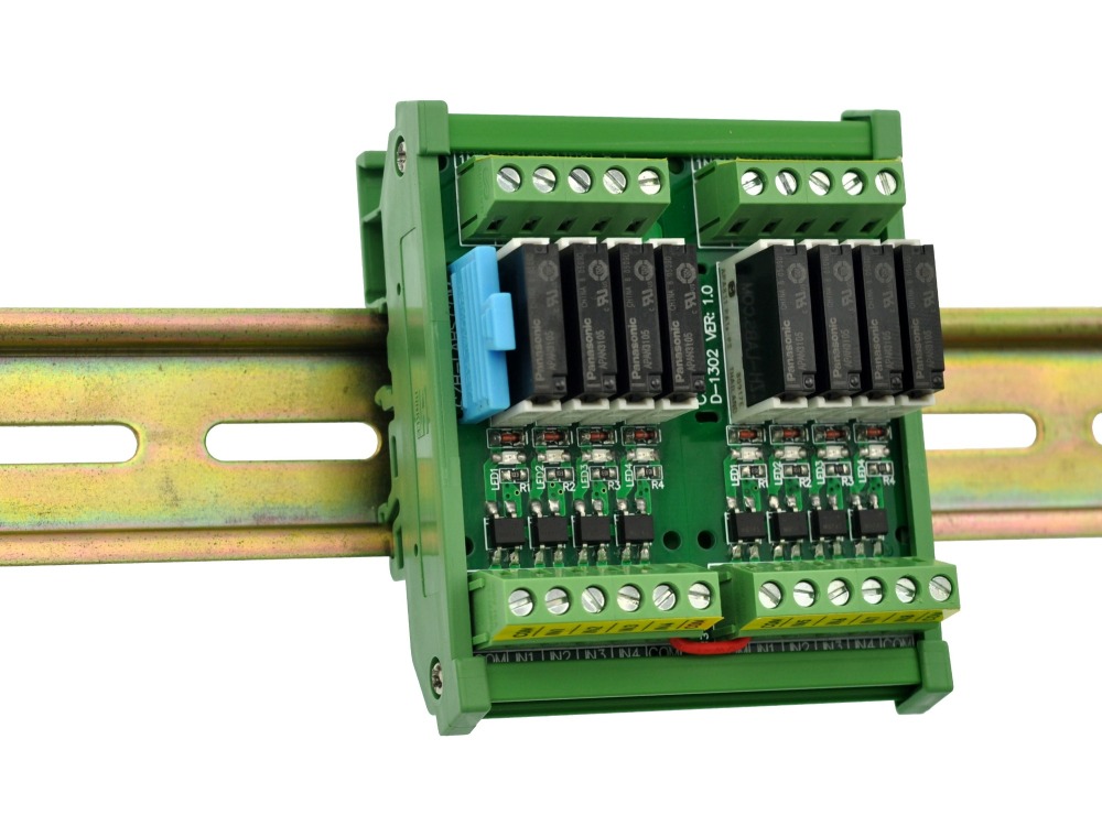 CZH-LABS DIN Rail Mount Passive DC5V 8 SPST-NO 5Amp APAN3105 Slim Power Relay Module.