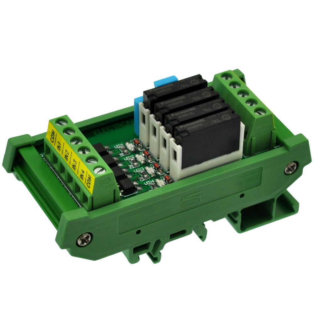 CZH-LABS DIN Rail Mount Passive DC5V 4 SPST-NO 5Amp APAN3105 Slim Power Relay Module.