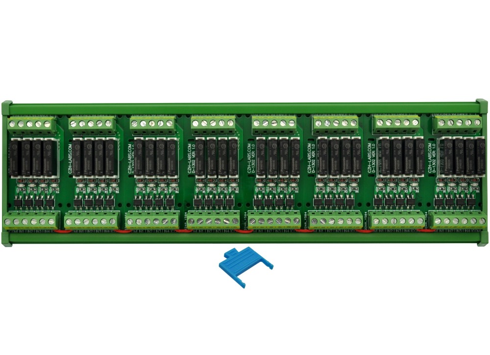 CZH-LABS DIN Rail Mount Passive DC5V 32 SPST-NO 5Amp APAN3105 Slim Power Relay Module.