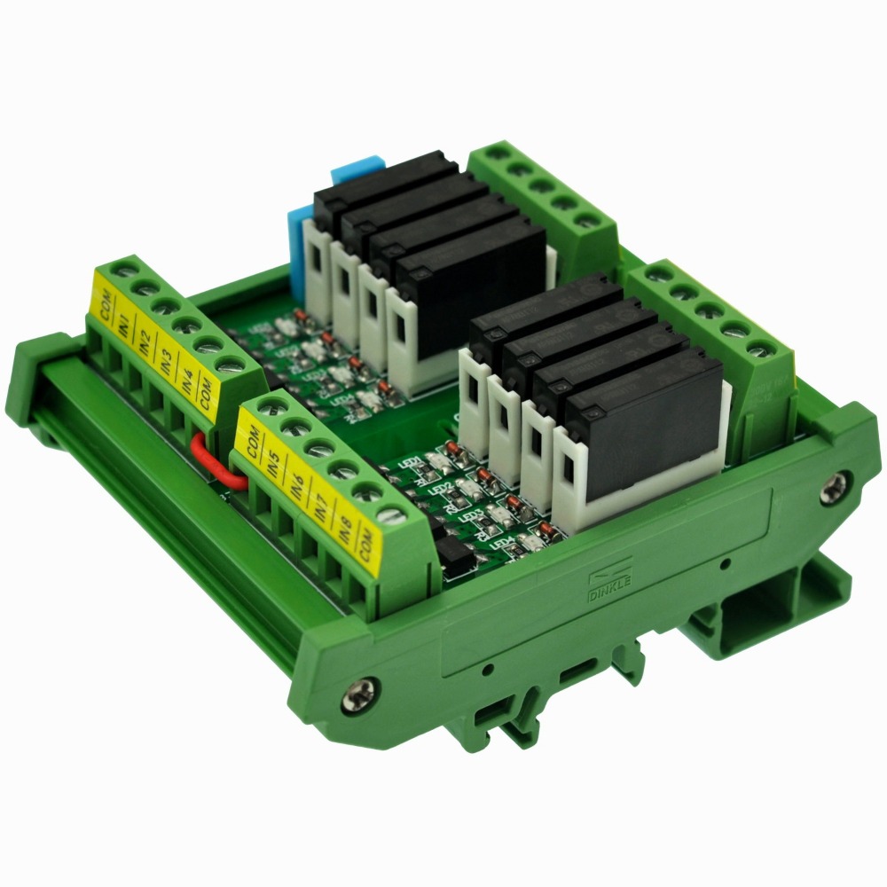 CZH-LABS DIN Rail Mount Passive DC12V 8 SPST-NO 5Amp APAN3112 Slim Power Relay Module.
