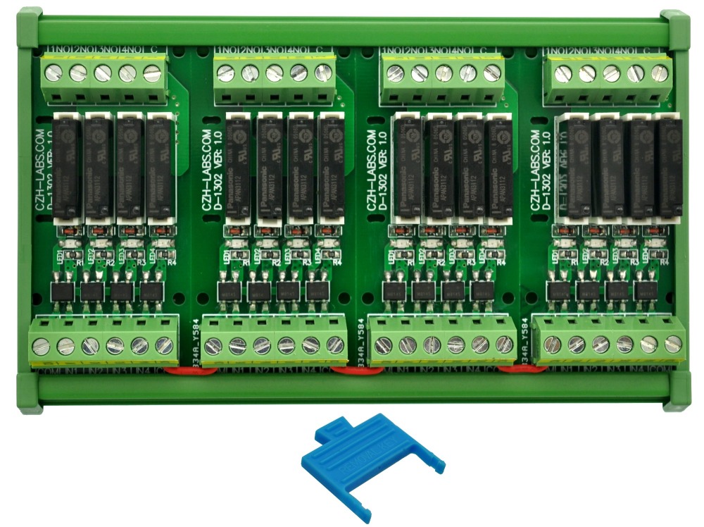 CZH-LABS DIN Rail Mount Passive DC12V 16 SPST-NO 5Amp APAN3112 Slim Power Relay Module.