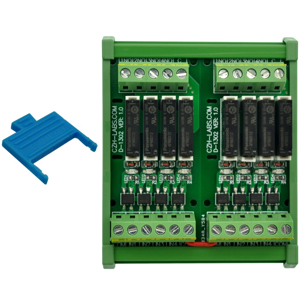 CZH-LABS DIN Rail Mount Passive DC12V 8 SPST-NO 5Amp APAN3112 Slim Power Relay Module.