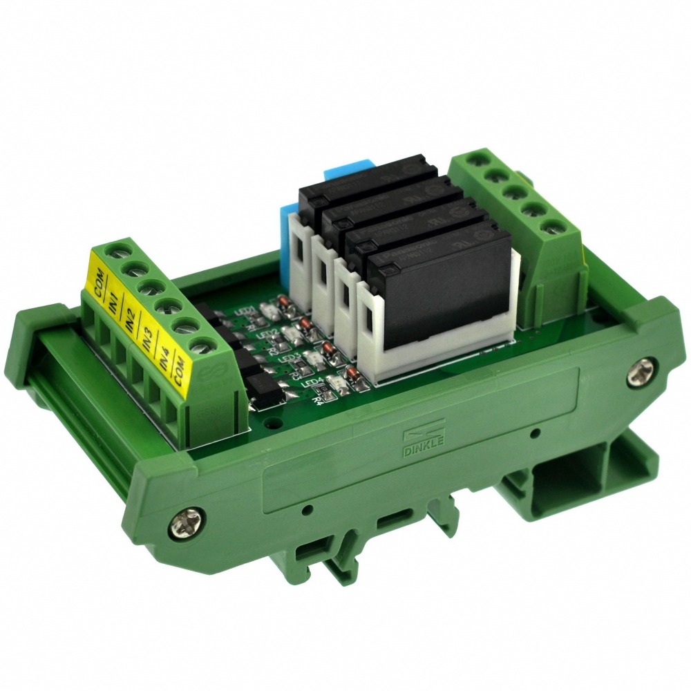 CZH-LABS DIN Rail Mount Passive DC12V 4 SPST-NO 5Amp APAN3112 Slim Power Relay Module.