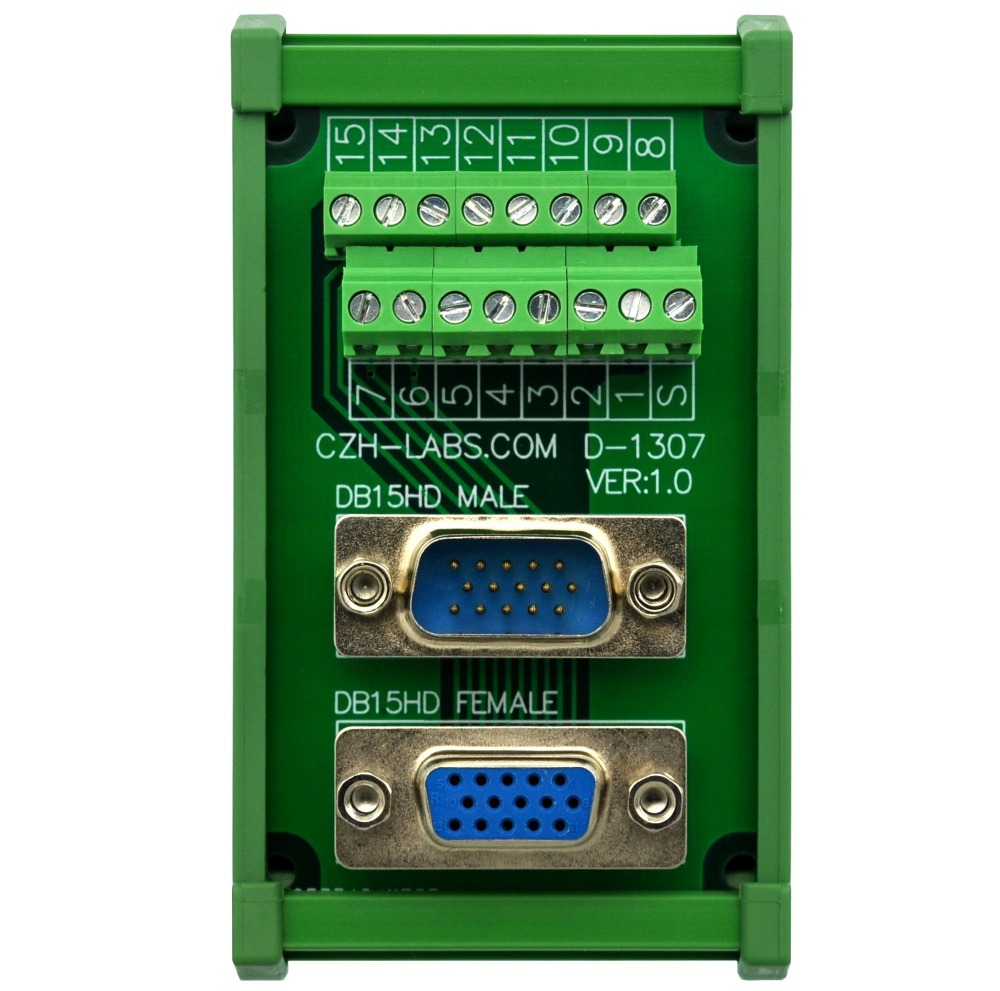 CZH-LABS DIN Rail Mount DSUB DB15HD Male/Female Header Interface Module, D-SUB Breakout Board.