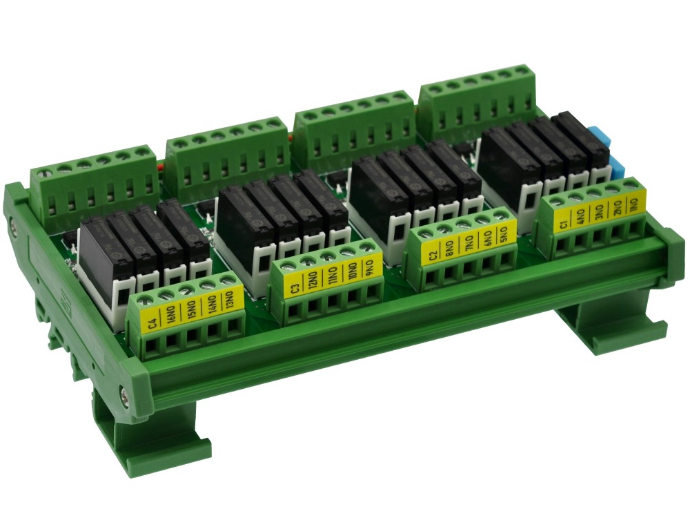 CZH-LABS DIN Rail Mount Passive DC24V 16 SPST-NO 5Amp APAN3124 Slim Power Relay Module.
