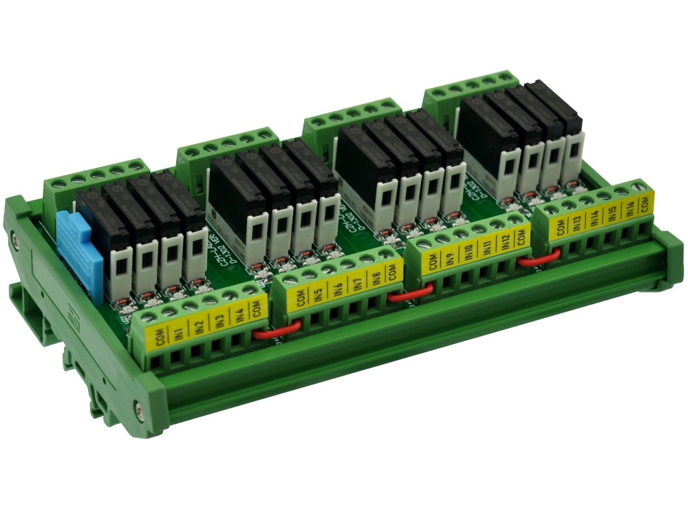 CZH-LABS DIN Rail Mount Passive DC24V 16 SPST-NO 5Amp APAN3124 Slim Power Relay Module.