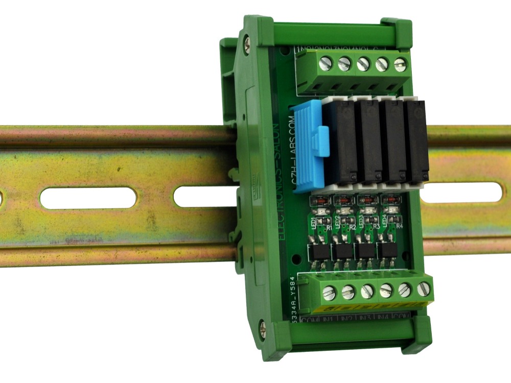 CZH-LABS DIN Rail Mount Passive DC24V 4 SPST-NO 5Amp APAN3124 Slim Power Relay Module.