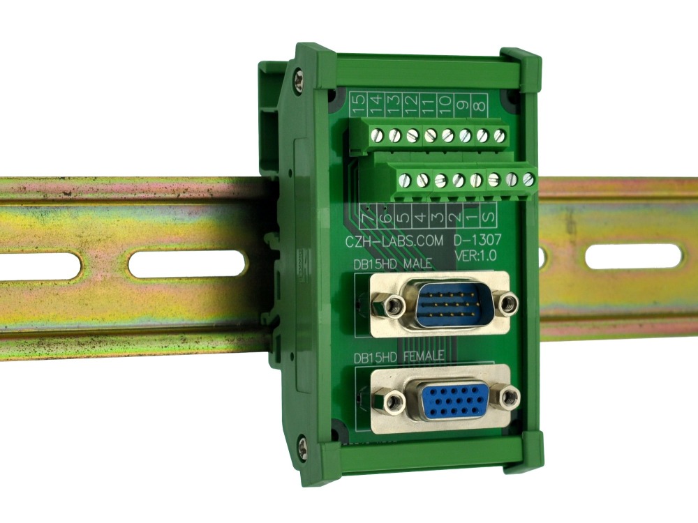 CZH-LABS DIN Rail Mount DSUB DB15HD Male/Female Header Interface Module, D-SUB Breakout Board.