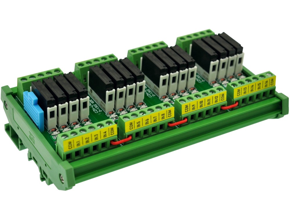 CZH-LABS DIN Rail Mount Passive DC12V 16 SPST-NO 5Amp APAN3112 Slim Power Relay Module.