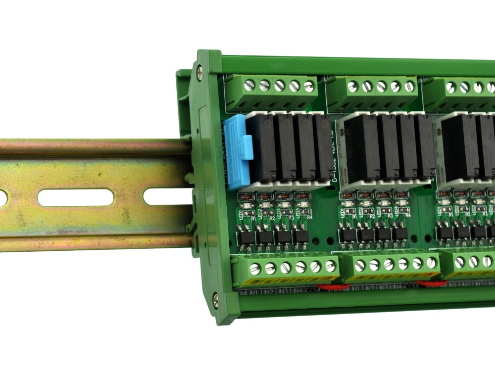 CZH-LABS DIN Rail Mount Passive DC24V 16 SPST-NO 5Amp APAN3124 Slim Power Relay Module.