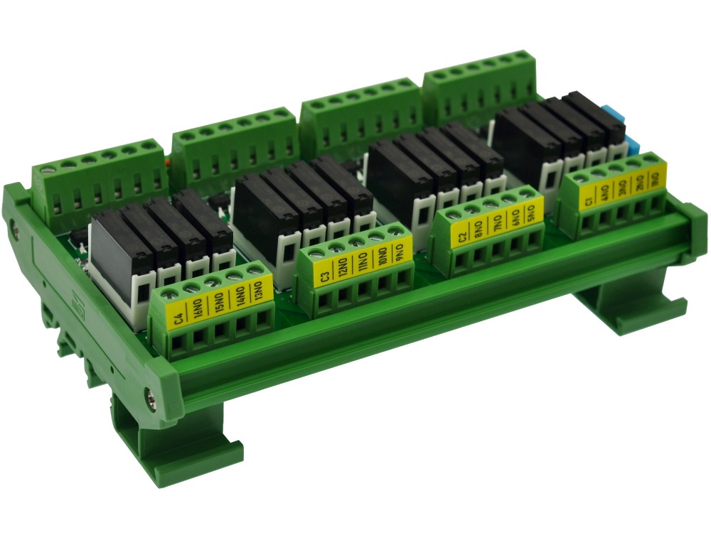 CZH-LABS DIN Rail Mount Passive DC12V 16 SPST-NO 5Amp APAN3112 Slim Power Relay Module.