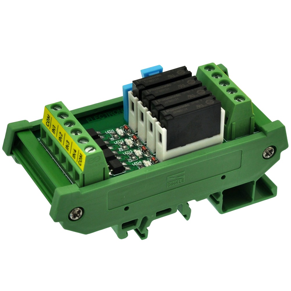 CZH-LABS DIN Rail Mount Passive DC24V 4 SPST-NO 5Amp APAN3124 Slim Power Relay Module.