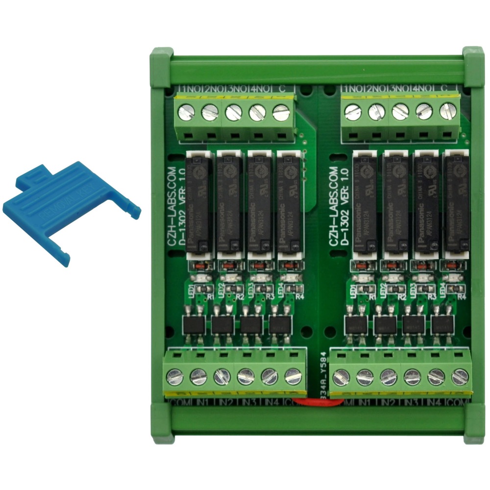 CZH-LABS DIN Rail Mount Passive DC24V 8 SPST-NO 5Amp APAN3124 Slim Power Relay Module.