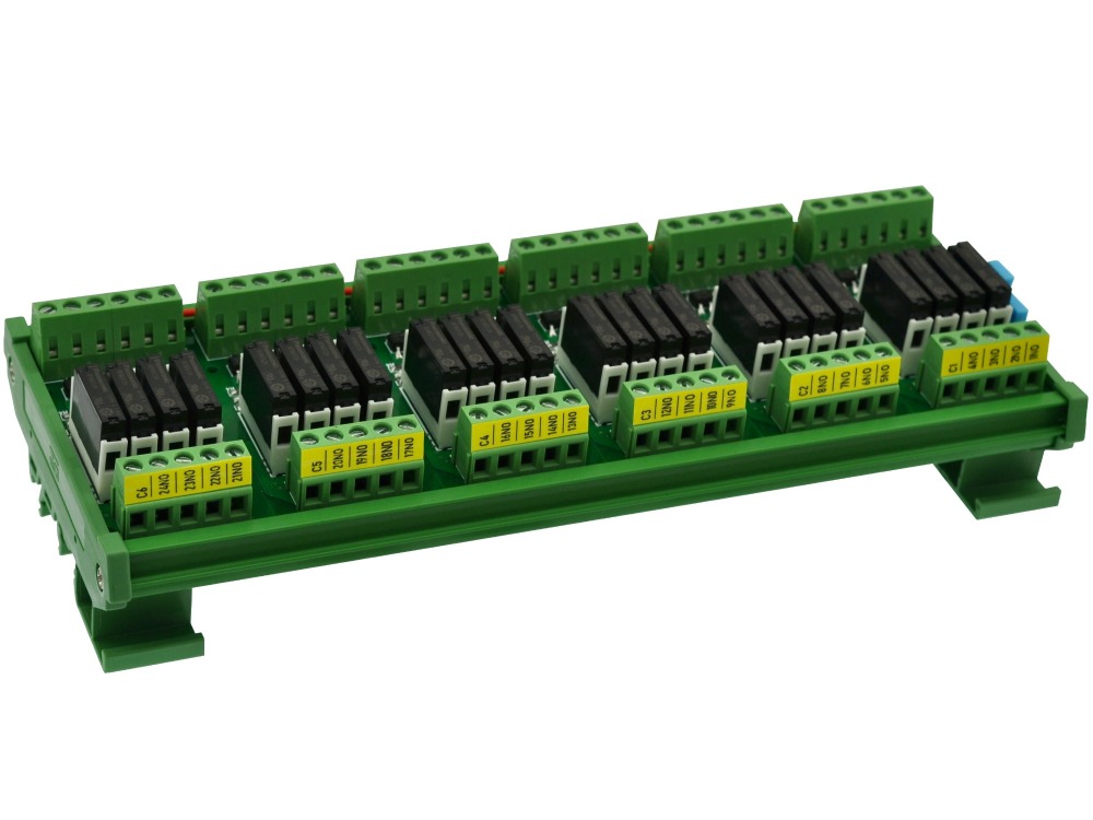 CZH-LABS DIN Rail Mount Passive DC24V 24 SPST-NO 5Amp APAN3124 Slim Power Relay Module.