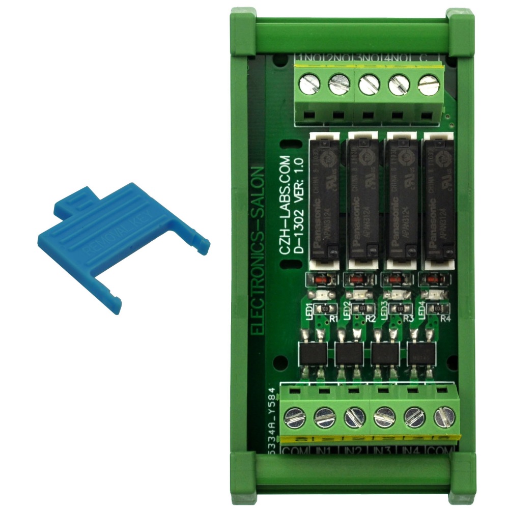 CZH-LABS DIN Rail Mount Passive DC24V 4 SPST-NO 5Amp APAN3124 Slim Power Relay Module.