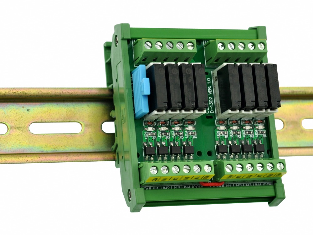 CZH-LABS DIN Rail Mount Passive DC12V 8 SPST-NO 5Amp APAN3112 Slim Power Relay Module.
