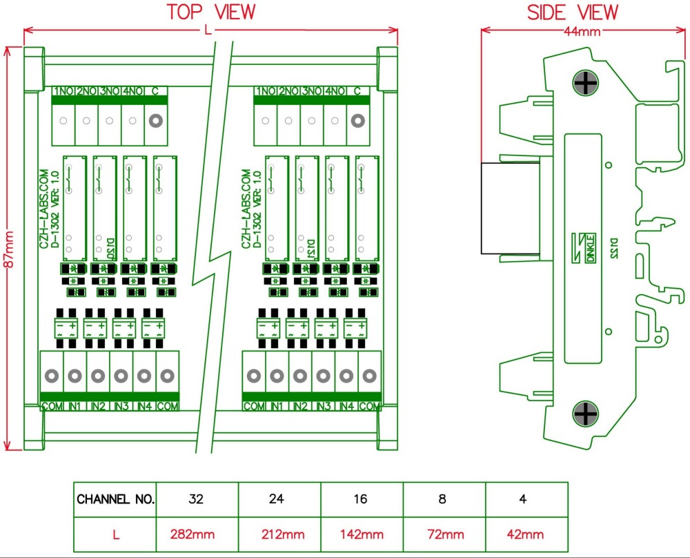 CZH-LABS DIN Rail Mount Passive DC24V 4 SPST-NO 5Amp APAN3124 Slim Power Relay Module.