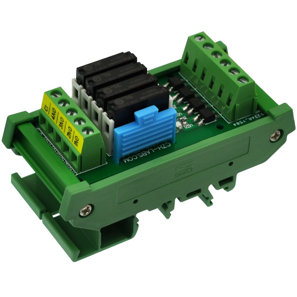 CZH-LABS DIN Rail Mount Passive DC24V 4 SPST-NO 5Amp APAN3124 Slim Power Relay Module.