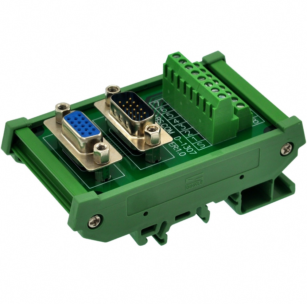 CZH-LABS DIN Rail Mount DSUB DB15HD Male/Female Header Interface Module, D-SUB Breakout Board.