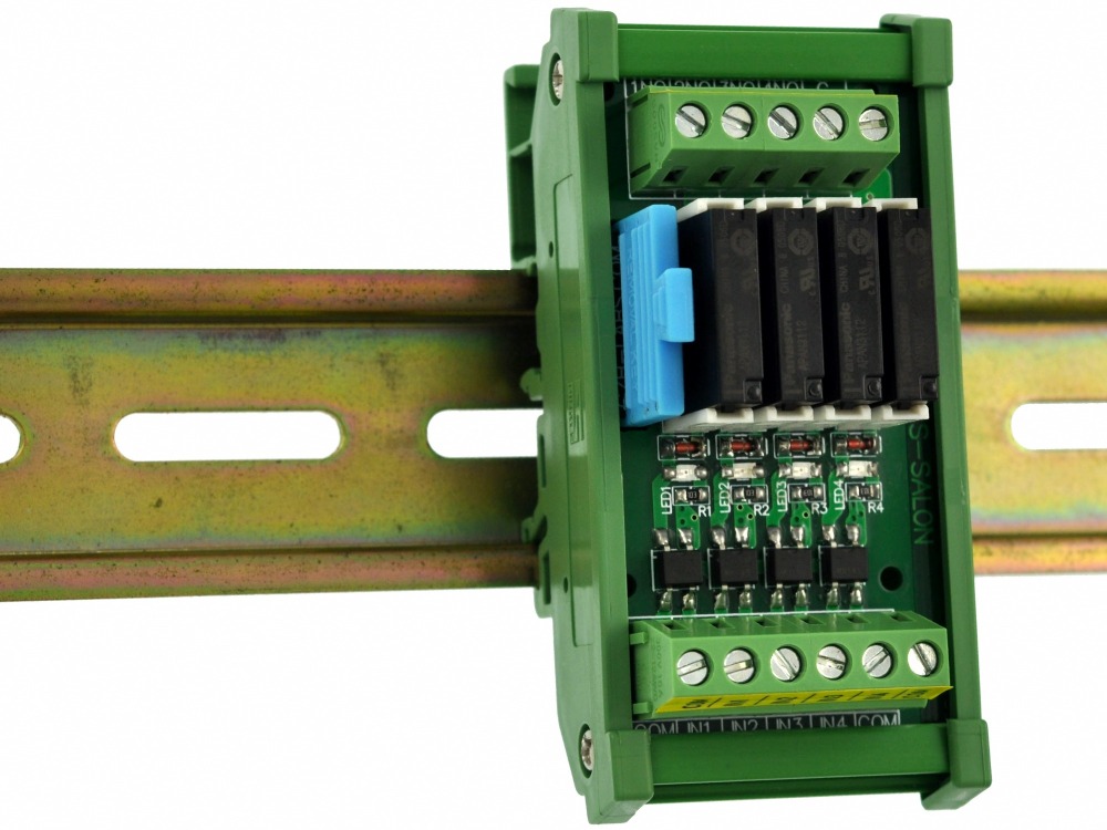 CZH-LABS DIN Rail Mount Passive DC12V 4 SPST-NO 5Amp APAN3112 Slim Power Relay Module.