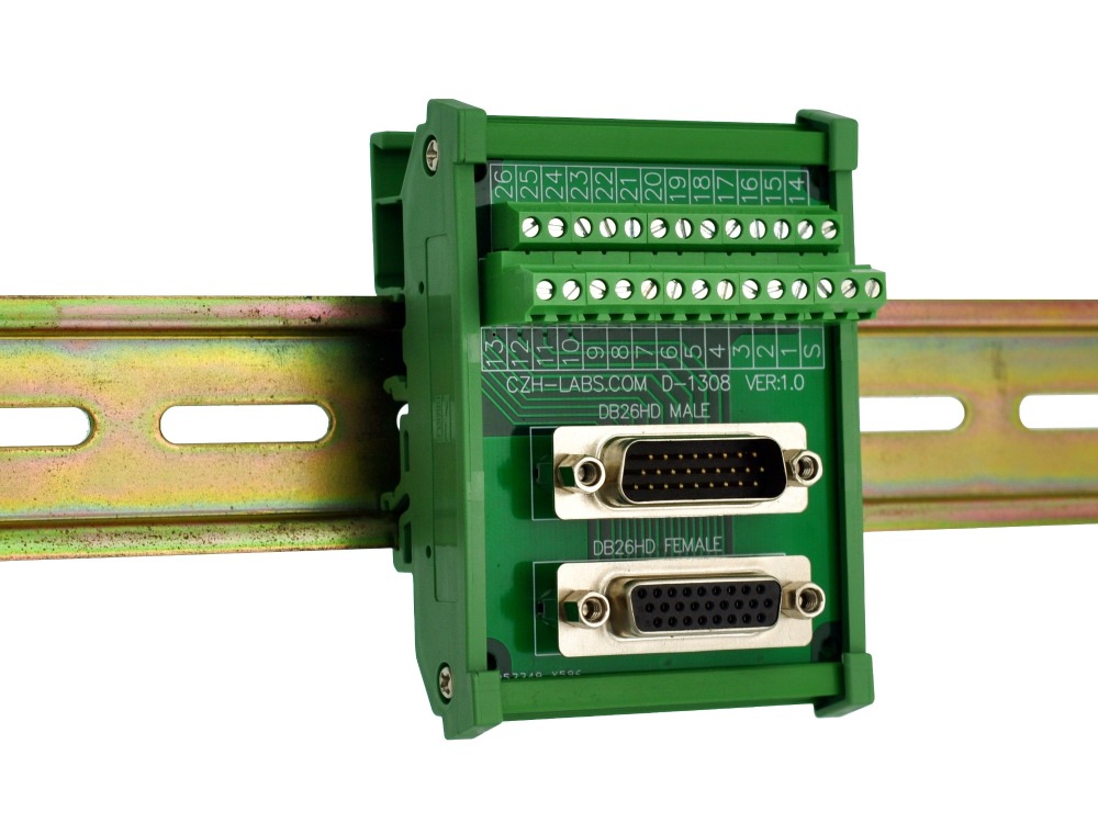 CZH-LABS DIN Rail Mount DSUB DB26HD Male/Female Header Interface Module, D-SUB Breakout Board.