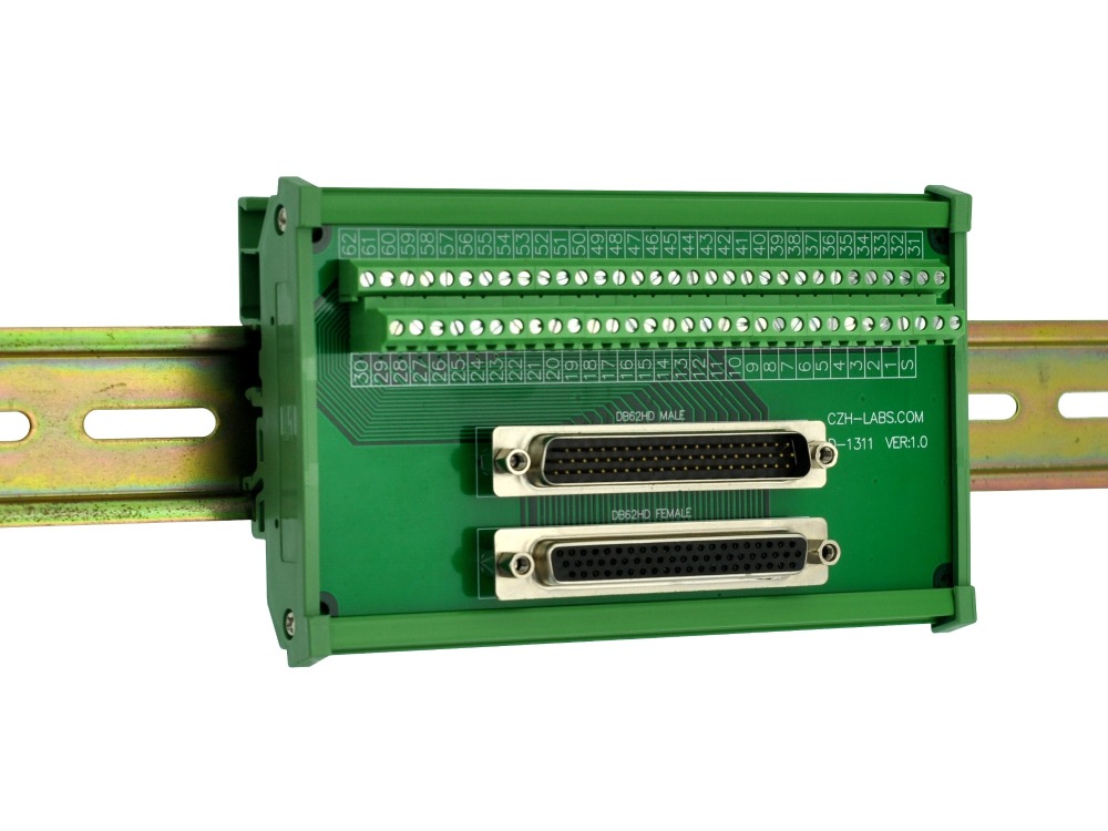 CZH-LABS DIN Rail Mount DSUB DB62HD Male/Female Header Interface Module, D-SUB Breakout Board.
