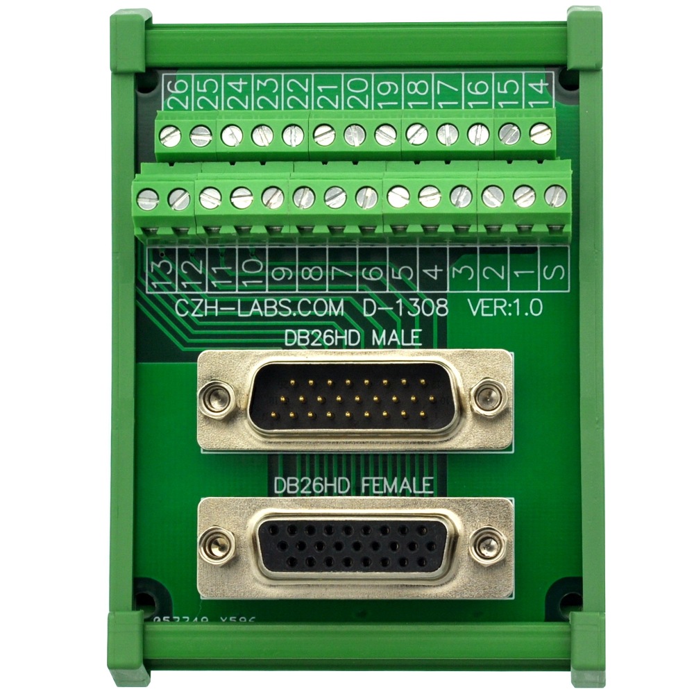 CZH-LABS DIN Rail Mount DSUB DB26HD Male/Female Header Interface Module, D-SUB Breakout Board.