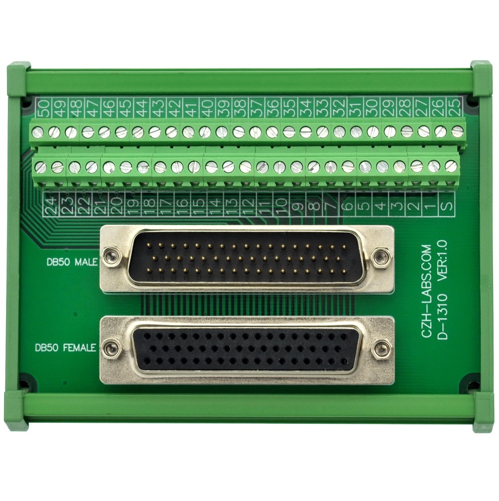CZH-LABS DIN Rail Mount DSUB DB50 Male/Female Header Interface Module, D-SUB Breakout Board.