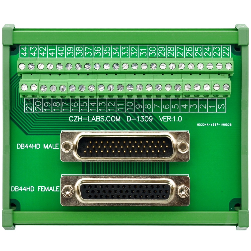 CZH-LABS DIN Rail Mount DSUB DB44HD Male/Female Header Interface Module, D-SUB Breakout Board.