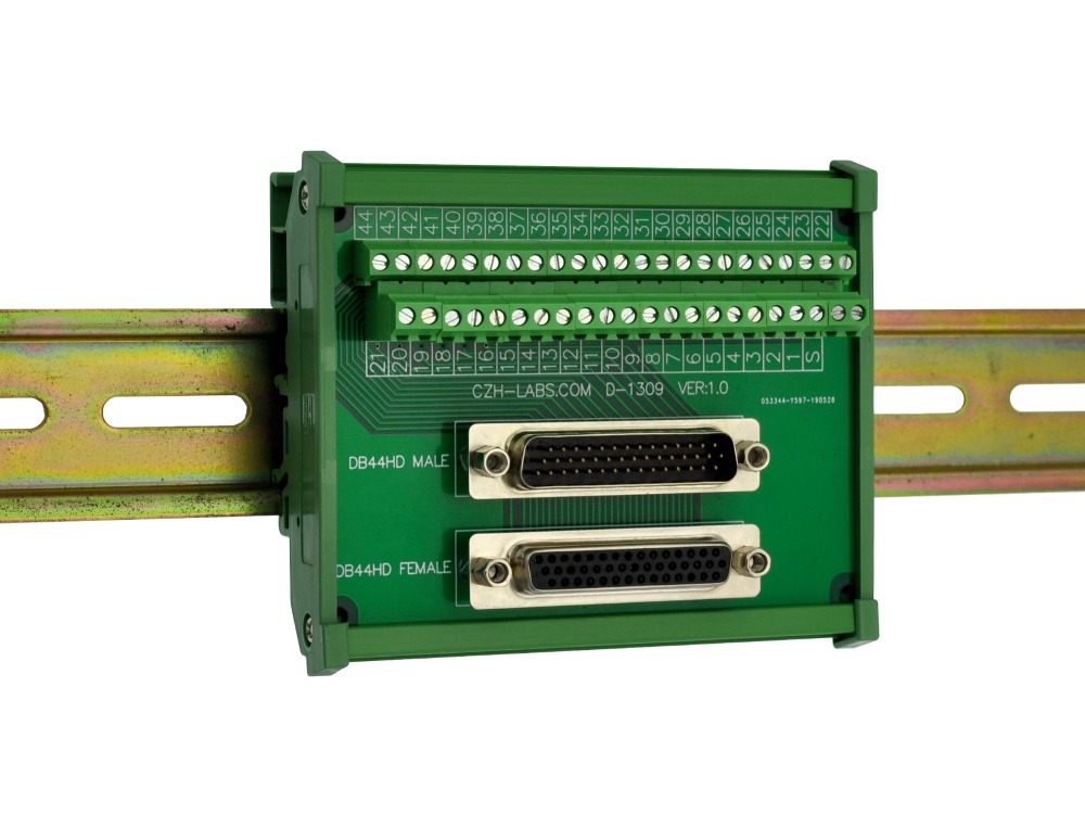CZH-LABS DIN Rail Mount DSUB DB44HD Male/Female Header Interface Module, D-SUB Breakout Board.