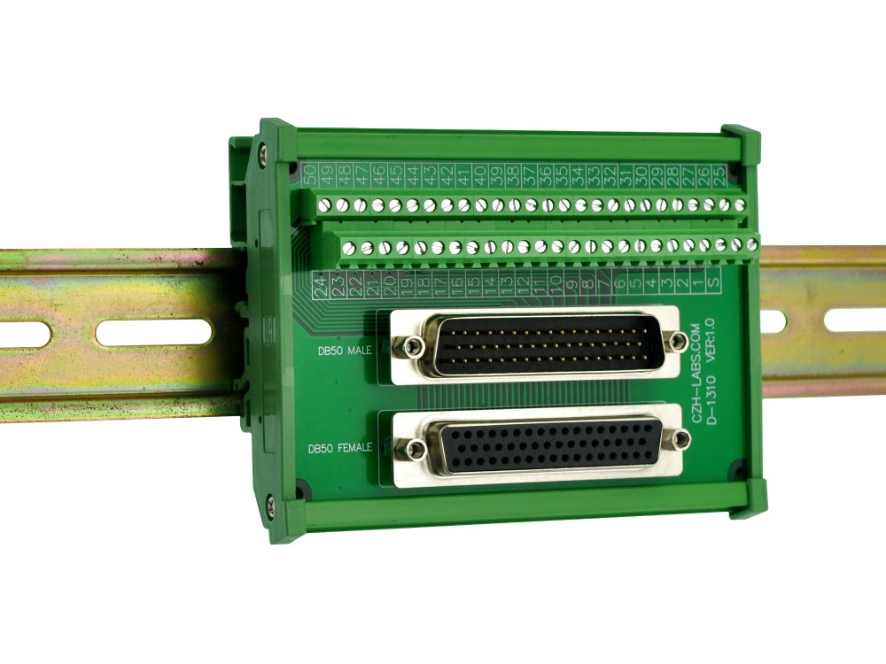 CZH-LABS DIN Rail Mount DSUB DB50 Male/Female Header Interface Module, D-SUB Breakout Board.