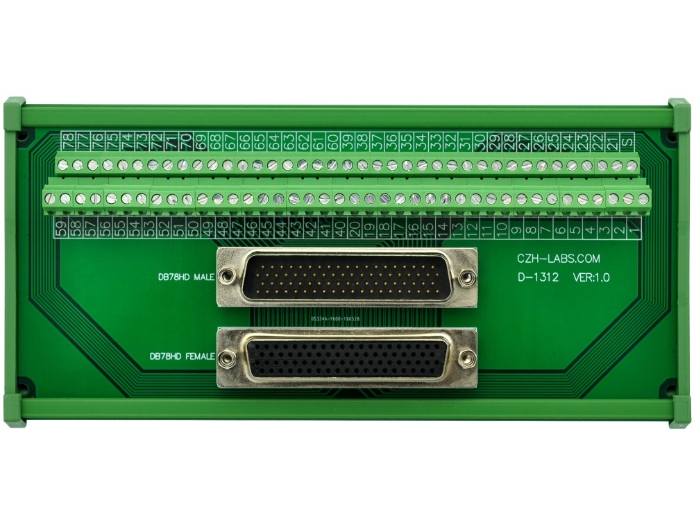 CZH-LABS DIN Rail Mount DSUB DB78HD Male/Female Header Interface Module, D-SUB Breakout Board.