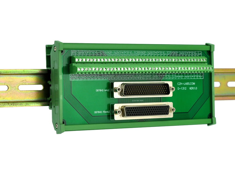 CZH-LABS DIN Rail Mount DSUB DB78HD Male/Female Header Interface Module, D-SUB Breakout Board.