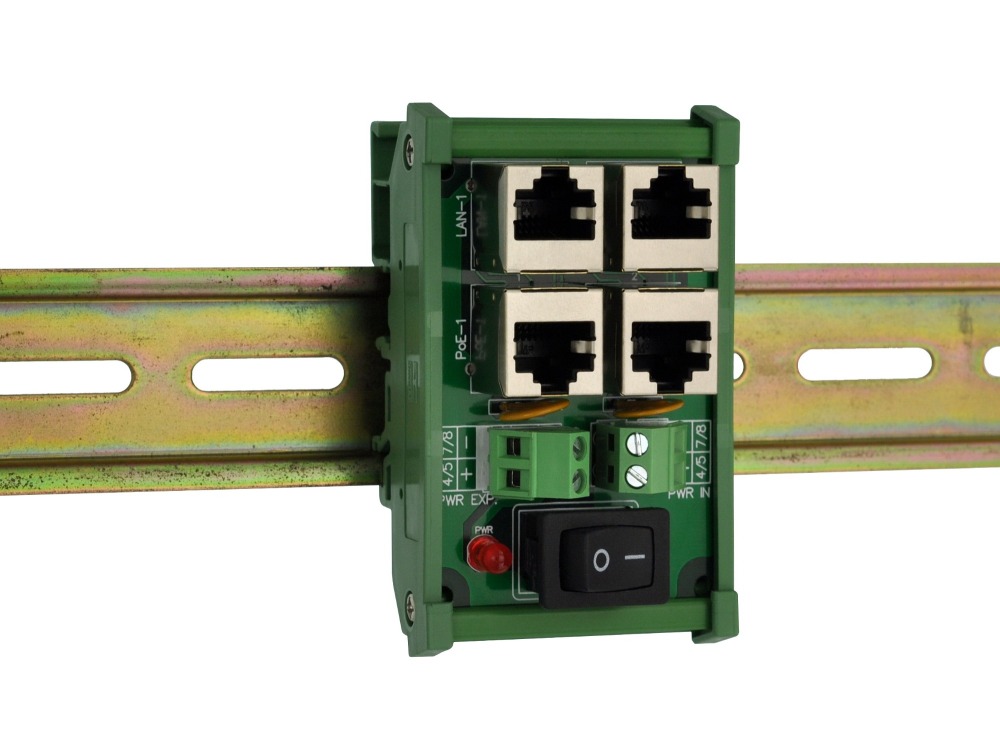 CZH-LABS DIN Rail Mount 2 Ports Passive RJ45 PoE Power Injection Board, Power Over Ethernet Injector Module.
