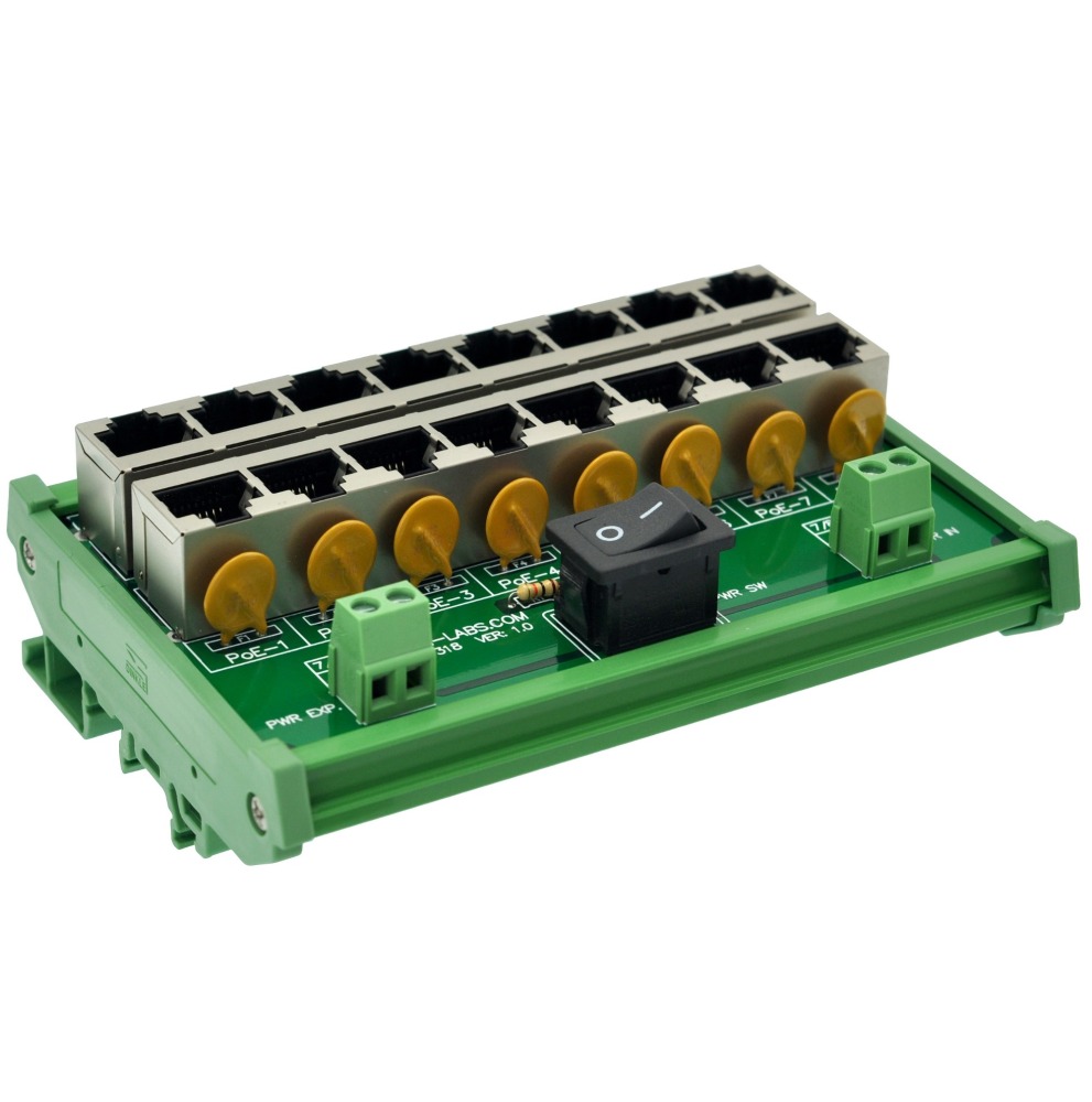 CZH-LABS DIN Rail Mount 8 Ports Passive RJ45 PoE Power Injection Board, Power Over Ethernet Injector Module.