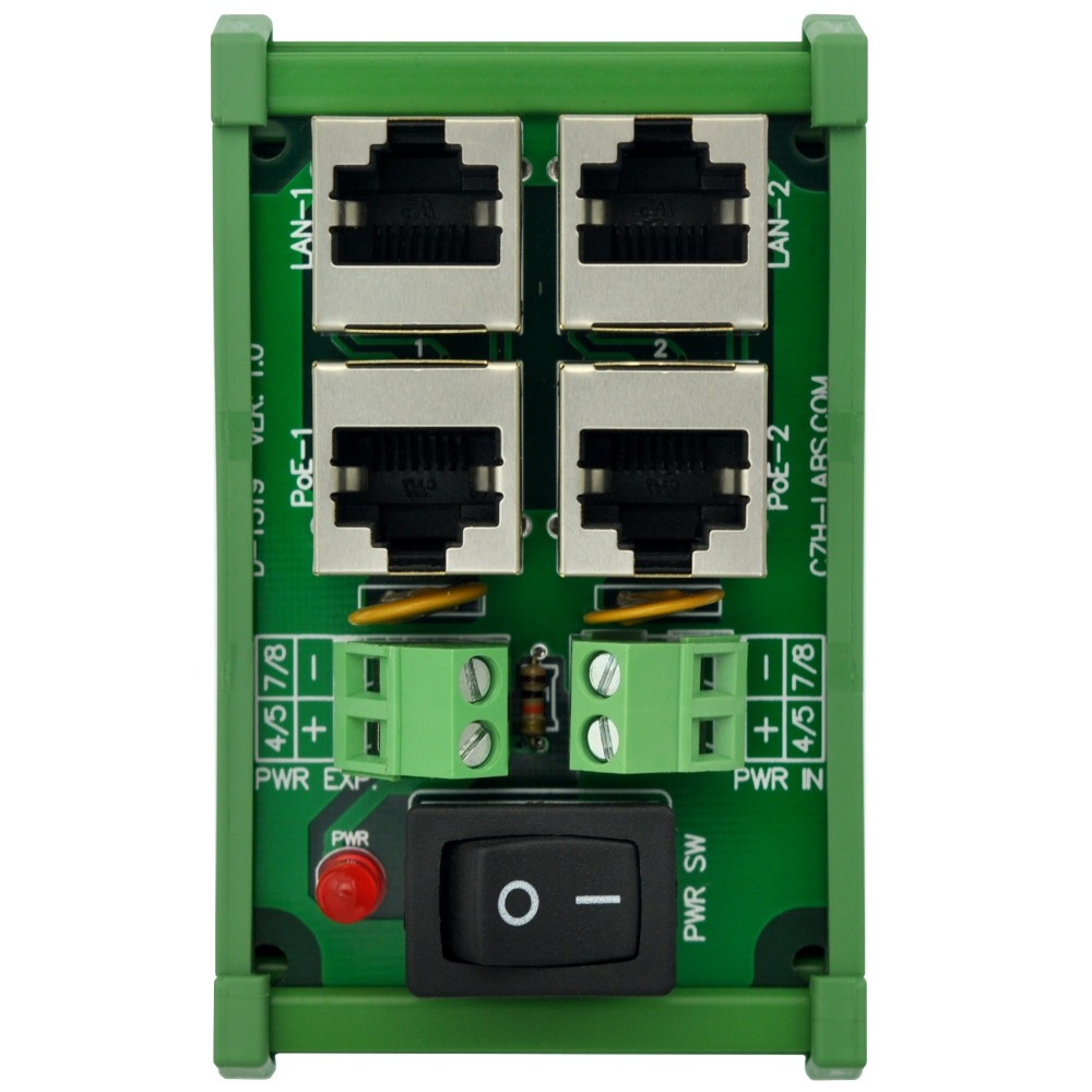 CZH-LABS DIN Rail Mount 2 Ports Passive RJ45 PoE Power Injection Board, Power Over Ethernet Injector Module.