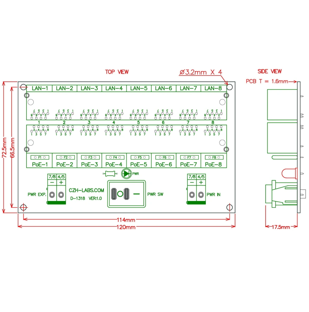 CZH-LABS 8 Ports Passive RJ45 PoE Power Injection Board, Power Over ...