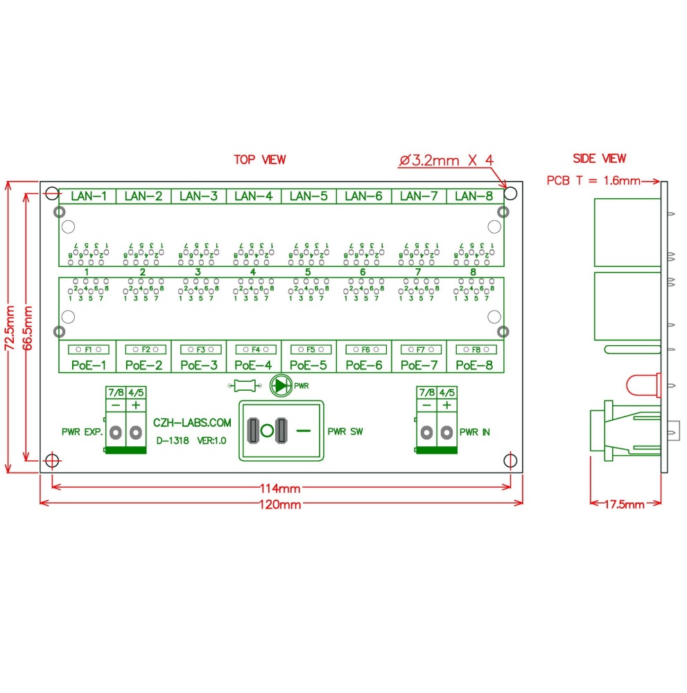 CZH-LABS 8 Ports Passive RJ45 PoE Power Injection Board, Power Over Ethernet Injector Module.