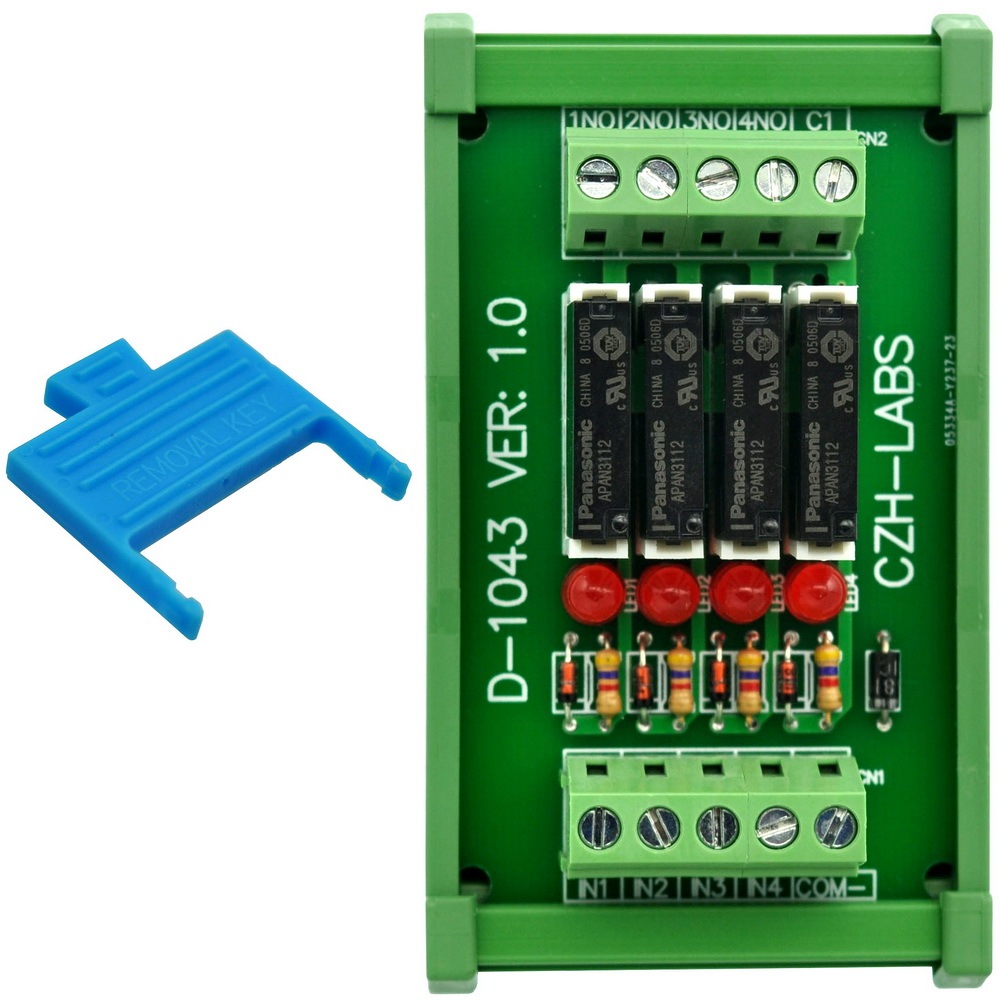 CZH-LABS Slim DIN Rail Mount DC12V Source/PNP 4 SPST-NO 5A Power Relay Module, APAN3112