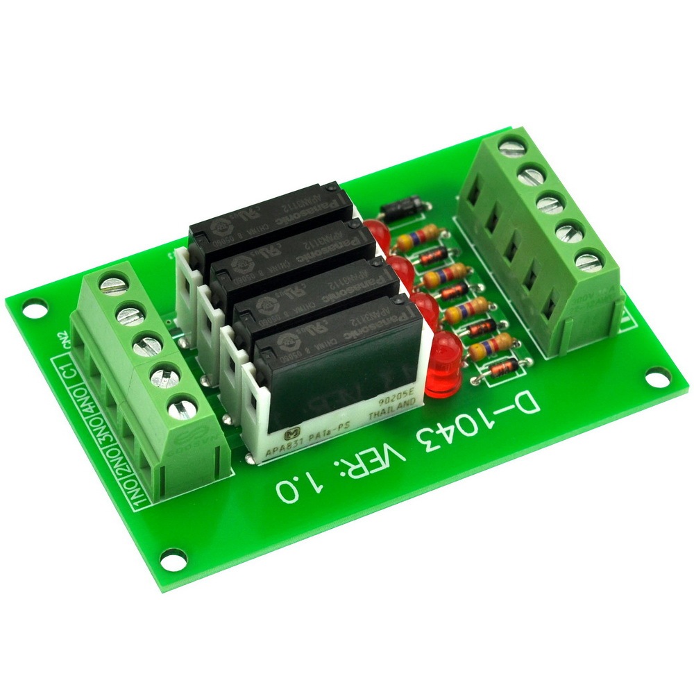 CZH-LABS Slim Panel Mount DC12V Source/PNP 4 SPST-NO 5A Power Relay Module, APAN3112