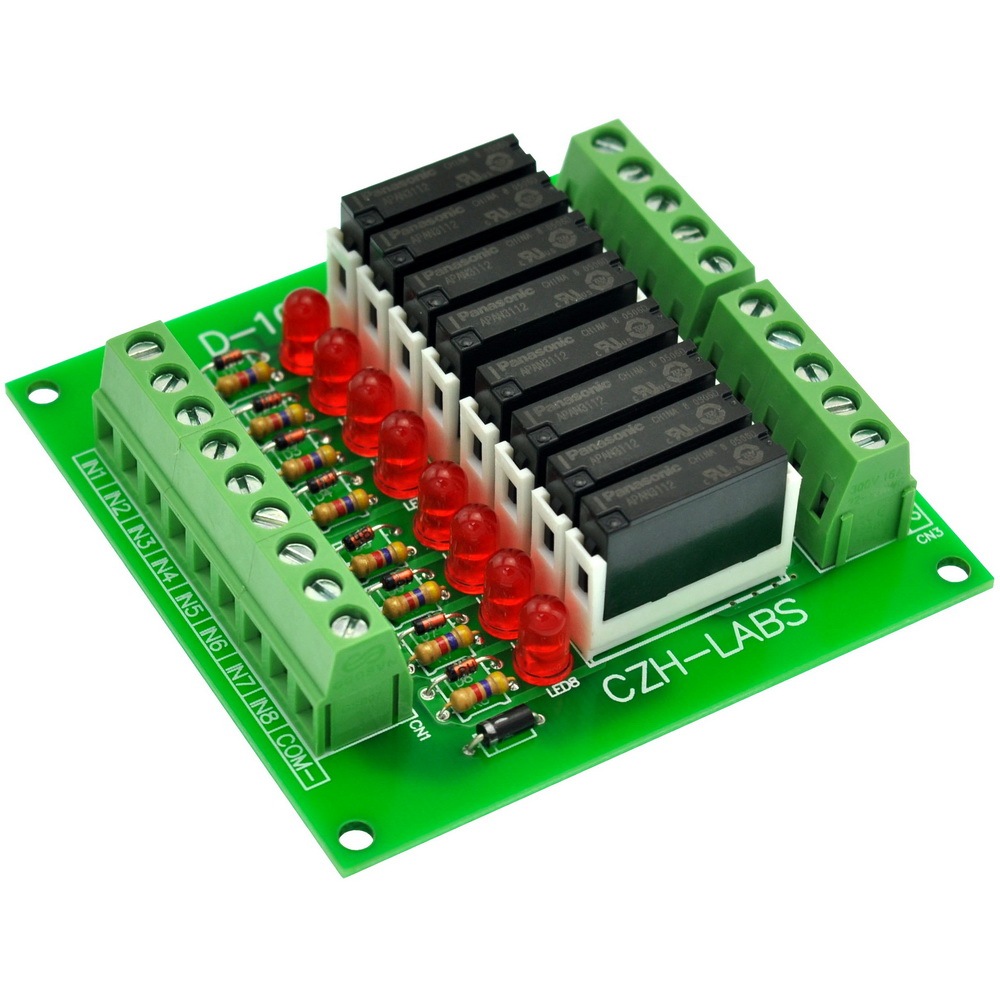 CZH-LABS Slim Panel Mount DC12V Source/PNP 8 SPST-NO 5A Power Relay Module, APAN3112