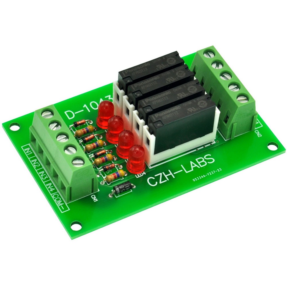 CZH-LABS Slim Panel Mount DC12V Source/PNP 4 SPST-NO 5A Power Relay Module, APAN3112