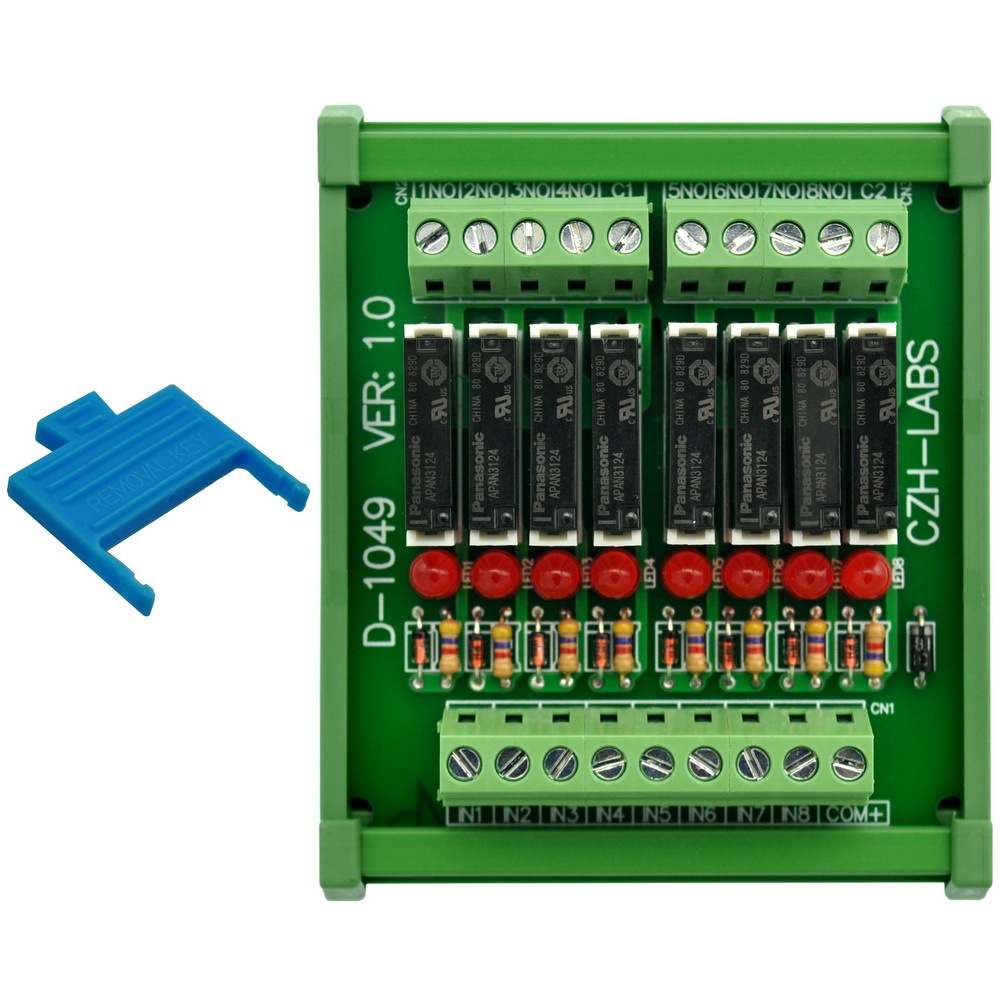 CZH-LABS Slim DIN Rail Mount DC24V Sink/NPN 8 SPST-NO 5A Power Relay Module, APAN3124